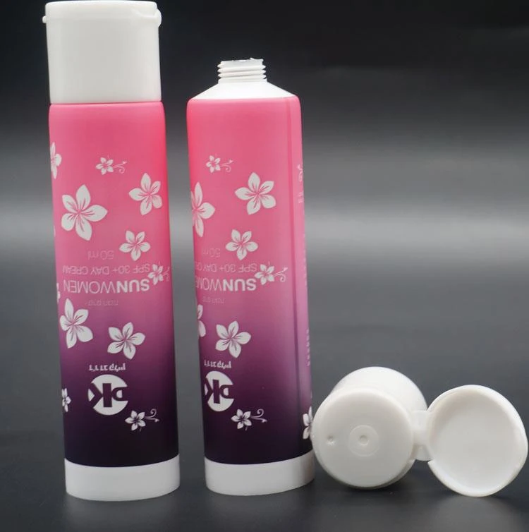 Round plastic cosmetic packaging tube with flip-top cap for facial cleanser Round plastic cosmetic packaging tube with flip-top cap for facial cleanser
