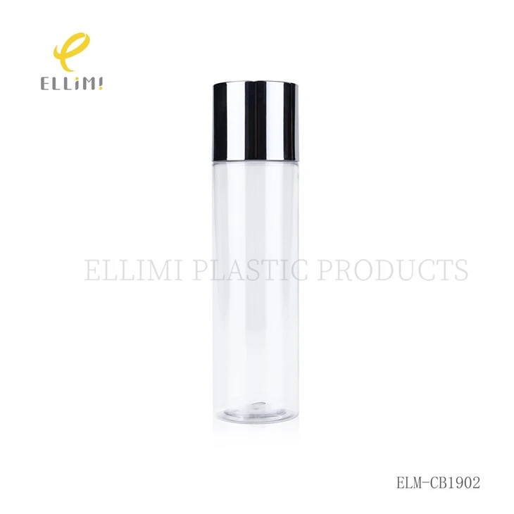 150ml/180ml Clear PET Cylindrical Cosmetic Toner Bottle With Electroplated Silver Cap suppliers