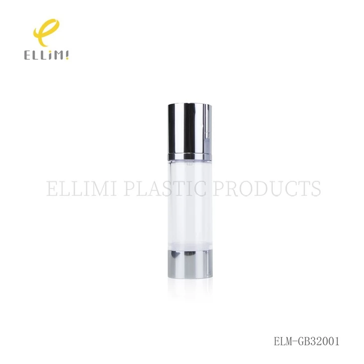 Airless Pump Bottles With Aluminum Cap, AS Clear Body & PP Inner For Skincare manufacturers