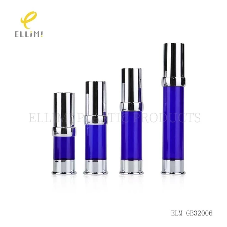 Blue PP Plastic Airless Pump Bottles With Silver Chrome Cap For Skincare Serum high quality