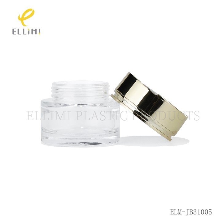 Clear Glass Skincare Set With Cross-hatched Gold Caps & Pump Dispenser high quality