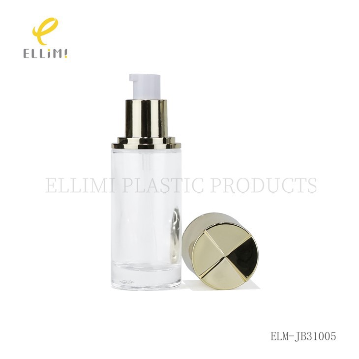 Clear Glass Skincare Set With Cross-hatched Gold Caps & Pump Dispenser factory