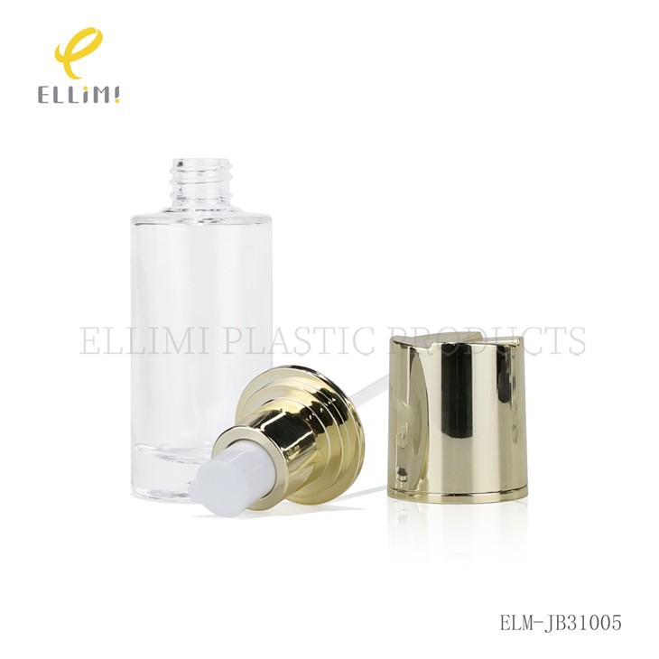 Clear Glass Skincare Set With Cross-hatched Gold Caps & Pump Dispenser best