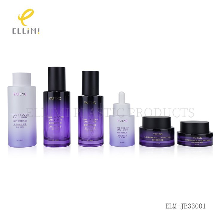 Gradient Purple Skincare Bottle & Jar Set With Dropper/Pump/Screw Cap suppliers