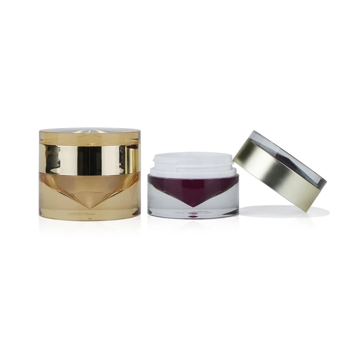 Luxury Acrylic Cosmetic Bottle With Inverted Cone Bottom & Metallic Gold/Silver Cap For Face Cream