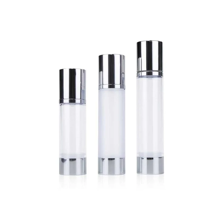 Airless Pump Bottles With Aluminum Cap, AS Clear Body & PP Inner For Skincare