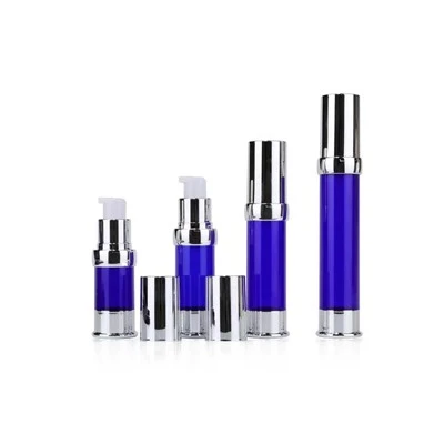 Blue PP Plastic Airless Pump Bottles With Silver Chrome Cap For Skincare Serum