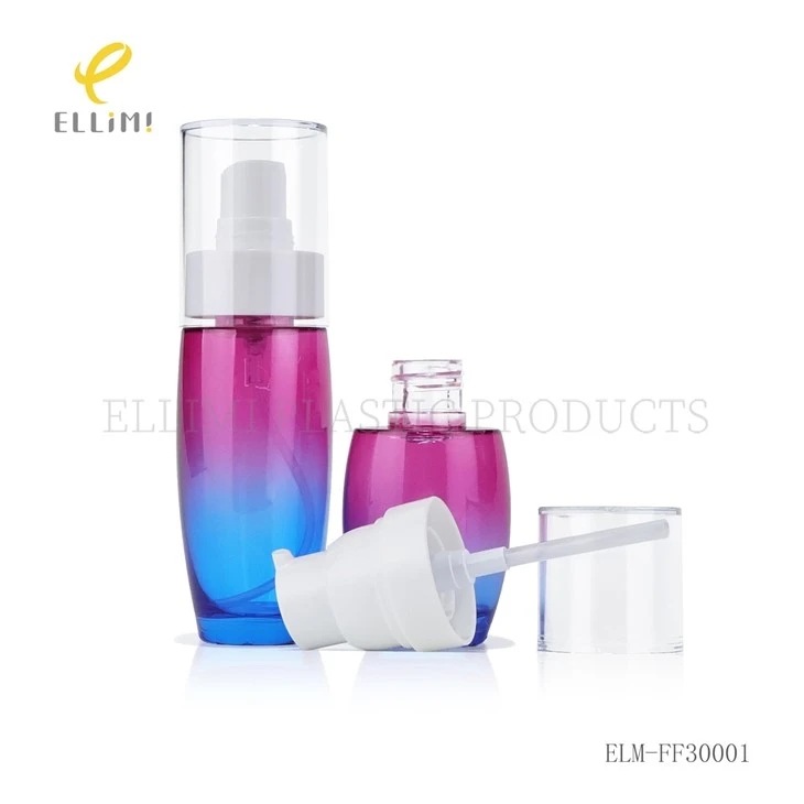 PETG Plastic Oval Bottles With Pink-Blue Gradient, Spray & Lotion Pump For Skincare best