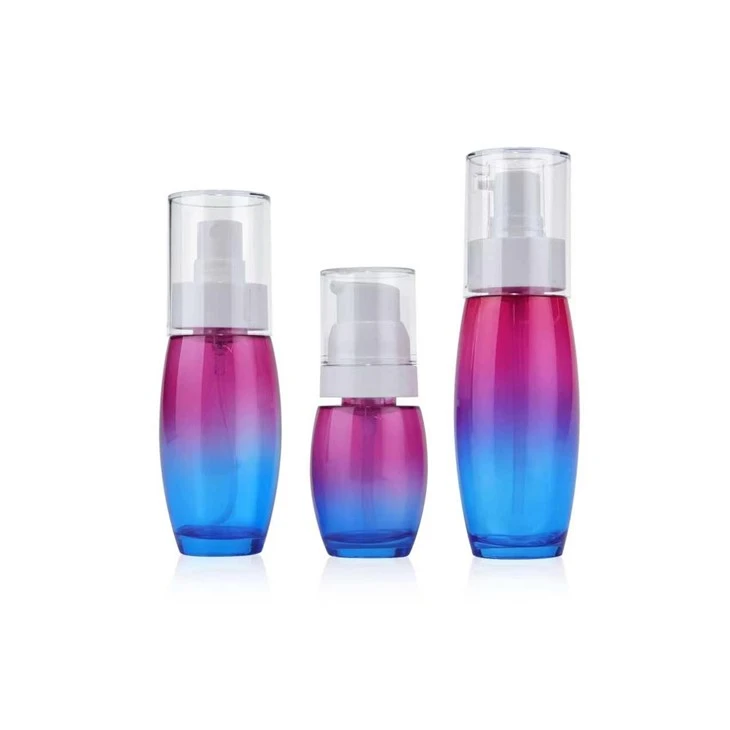 PETG Plastic Oval Bottles With Pink-Blue Gradient, Spray & Lotion Pump For Skincare