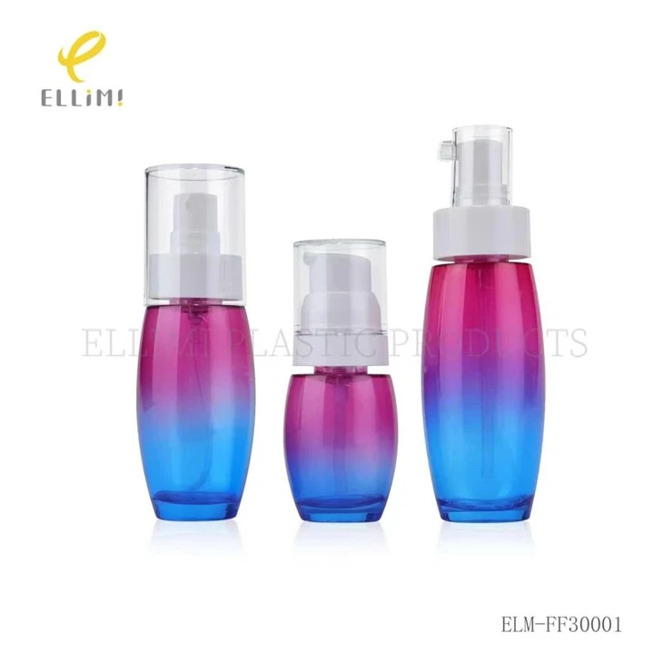 PETG Plastic Oval Bottles With Pink-Blue Gradient, Spray & Lotion Pump For Skincare suppliers