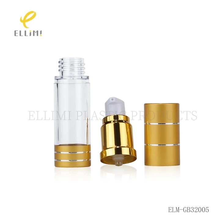 PP Plastic Airless Pump Bottles, Gold Luxury Cap Clear Cosmetic Containers For Serum & Essence high quality