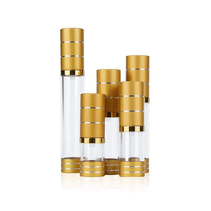 PP Plastic Airless Pump Bottles, Gold Luxury Cap Clear Cosmetic Containers For Serum & Essence