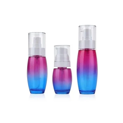 PETG Plastic Oval Bottles With Pink-Blue Gradient, Spray & Lotion Pump For Skincare