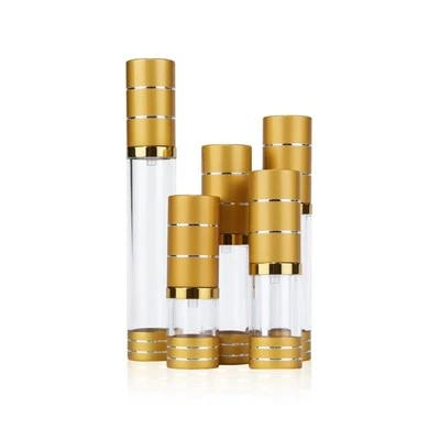 PP Plastic Airless Pump Bottles, Gold Luxury Cap Clear Cosmetic Containers For Serum & Essence