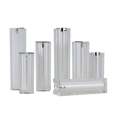 Square Acrylic Airless Pump Bottle With Silver Pearl Inner Bottle