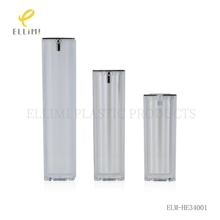 Square Acrylic Airless Pump Bottle With Silver Pearl Inner Bottle suppliers