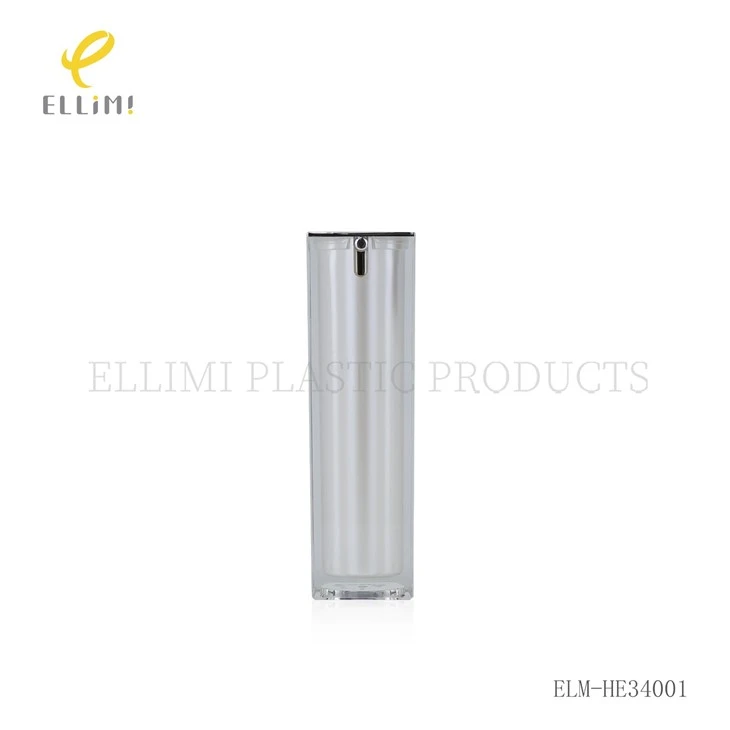 Square Acrylic Airless Pump Bottle With Silver Pearl Inner Bottle factory