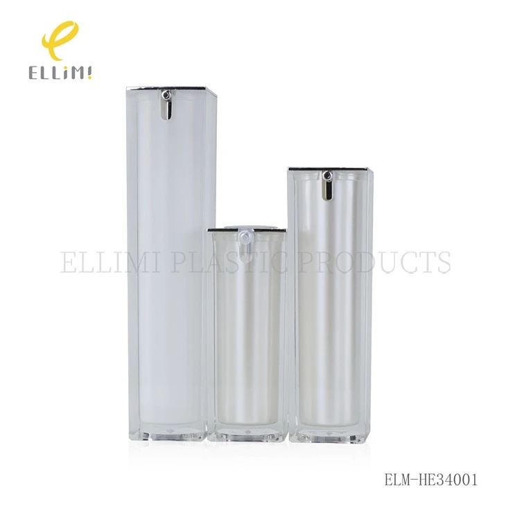 Square Acrylic Airless Pump Bottle With Silver Pearl Inner Bottle high quality