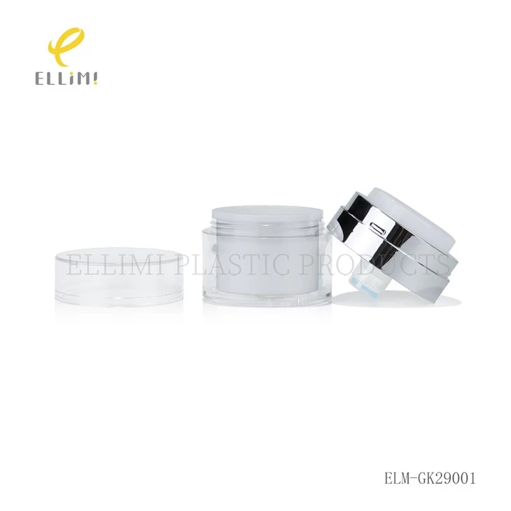 White PP Airless Cream Jars - Cylinder Shape Cosmetic Containers With Clear Over Cap & Silver Ring For Face Cream high quality