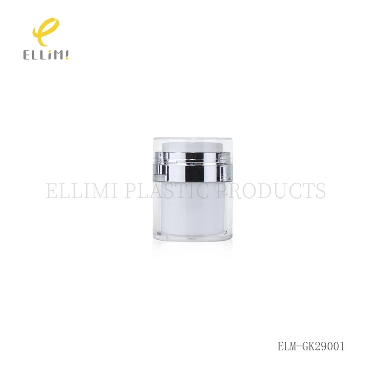 White PP Airless Cream Jars - Cylinder Shape Cosmetic Containers With Clear Over Cap & Silver Ring For Face Cream suppliers