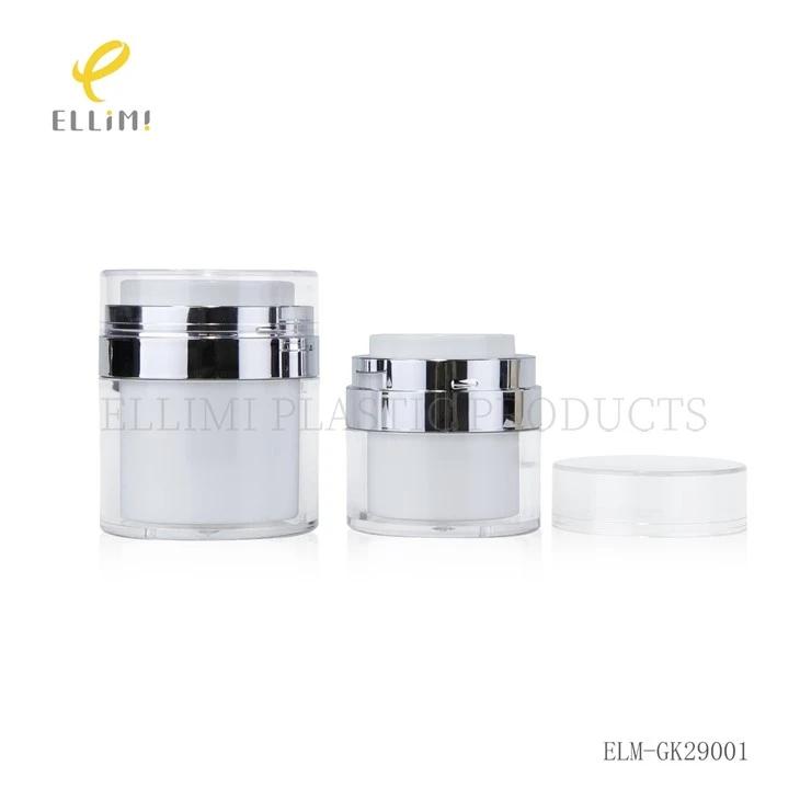 White PP Airless Cream Jars - Cylinder Shape Cosmetic Containers With Clear Over Cap & Silver Ring For Face Cream best