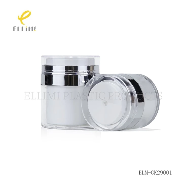 White PP Airless Cream Jars - Cylinder Shape Cosmetic Containers With Clear Over Cap & Silver Ring For Face Cream factory