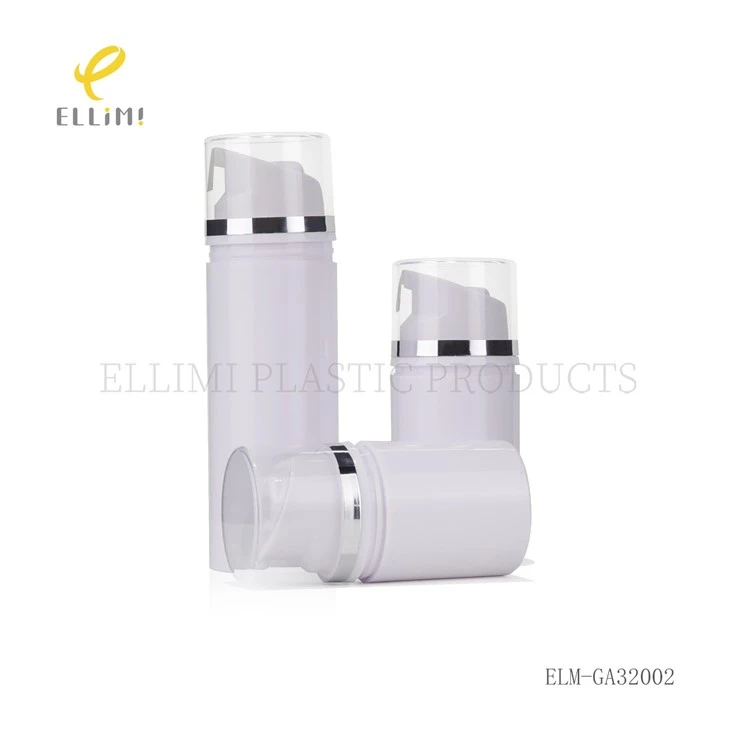 White PP Plastic Airless Pump Bottles With Silver Ring & Clear Cap For Skincare best