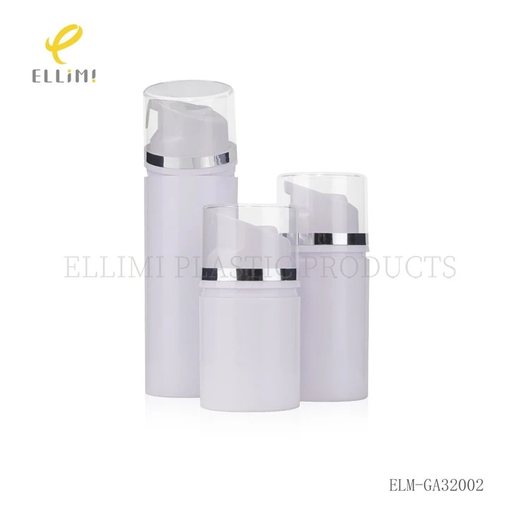 White PP Plastic Airless Pump Bottles With Silver Ring & Clear Cap For Skincare high quality