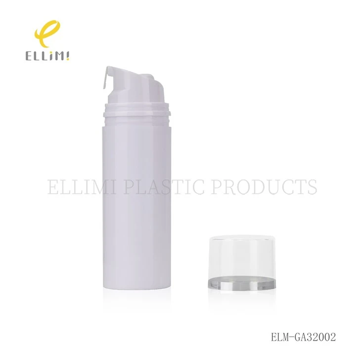 White PP Plastic Airless Pump Bottles With Silver Ring & Clear Cap For Skincare suppliers